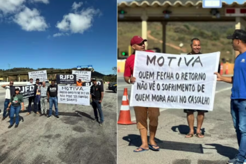 Moradores protestam contra cobrança dupla de pedágio em Santo Antônio do Amparo, MG